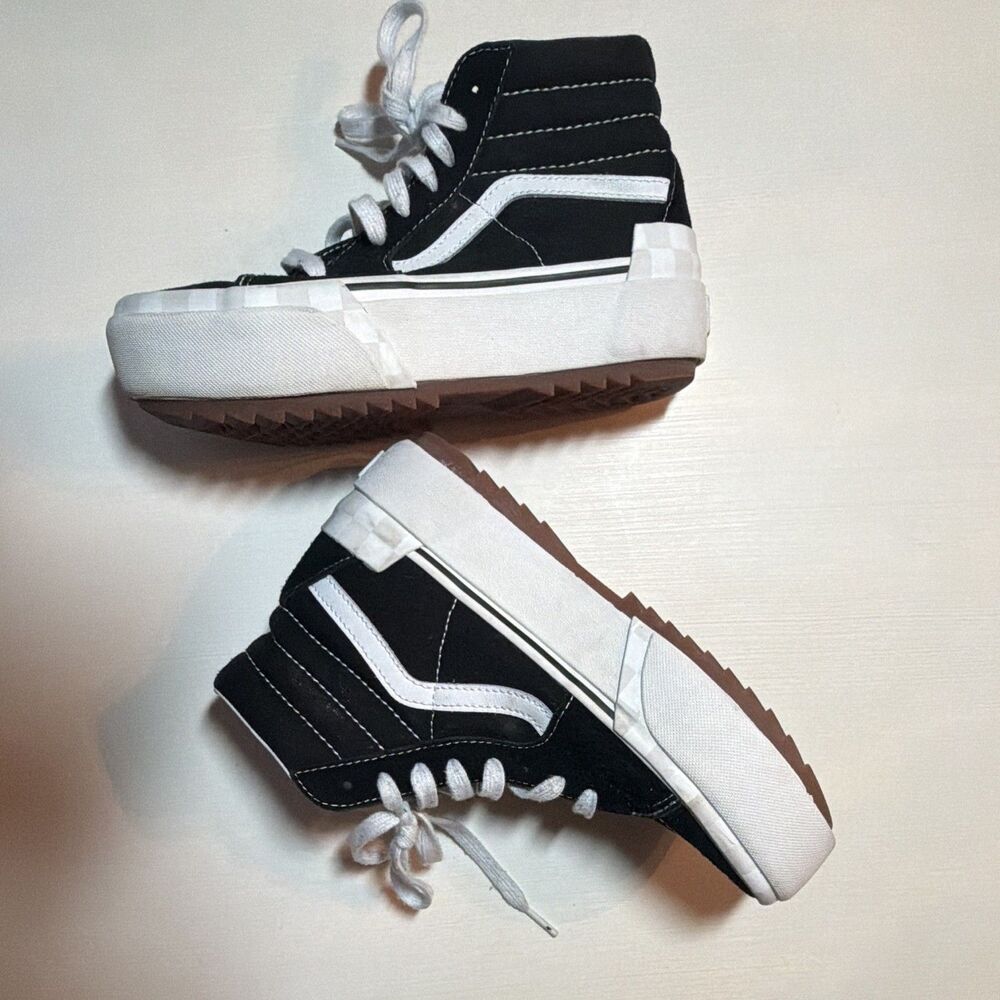 VANS Sk8-Hi Stacked Sneakers Women Black/White, Classic Platform - Picture 2 of 9